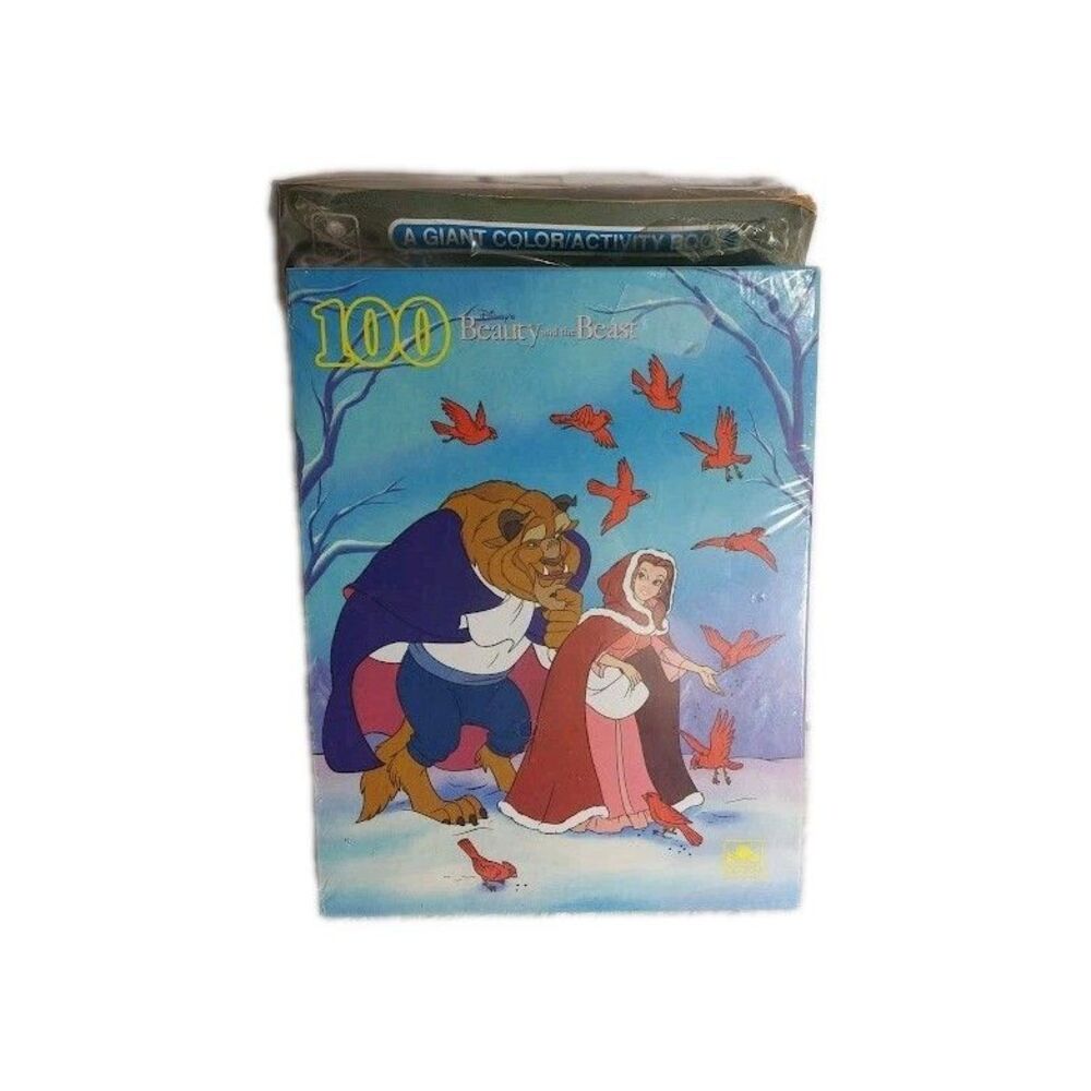 Vintage Disney Beauty and the Beast 3 Pack 100 Piece Puzzle & Coloring Book NEW